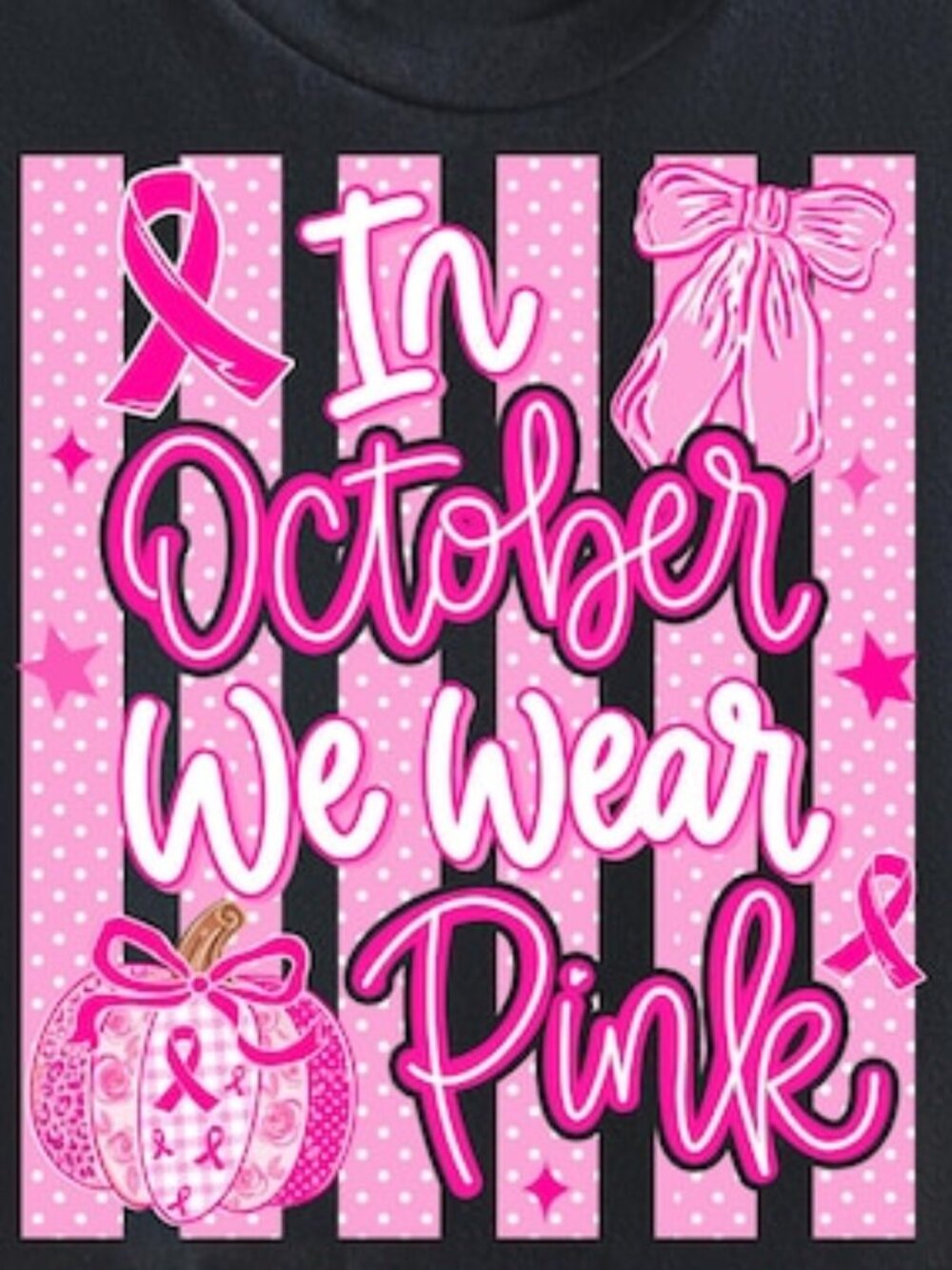 In October We Wear Pink Stripes Polka Dots Tee - Picture 2 of 4